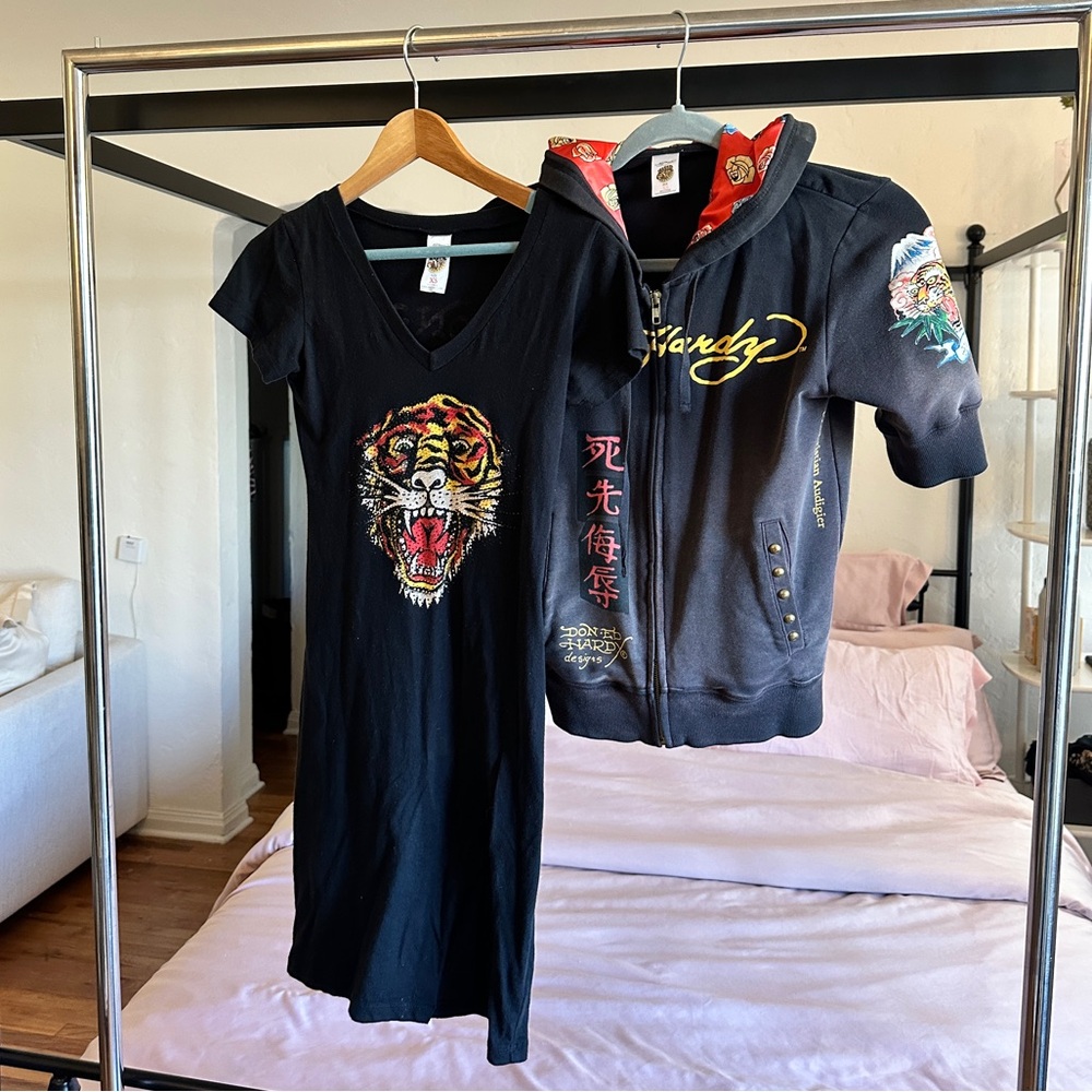 Vintage Ed Hardy Dress and Zip Hoodie Bundle Sz XS